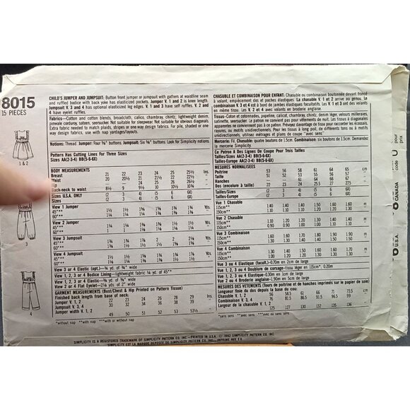 Simplicity Vintage Childs Jumper & Jumper Dress Sewing Pattern 8015 Size AA (2-4 - Picture 2 of 2